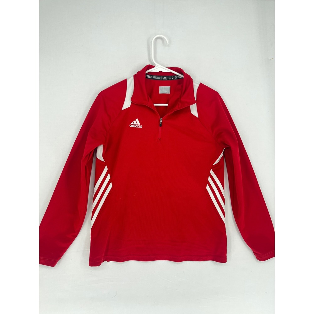Adidas Mens Quarter Zip Track Jacket Red White 3 Stripe Pullover Size M 695313